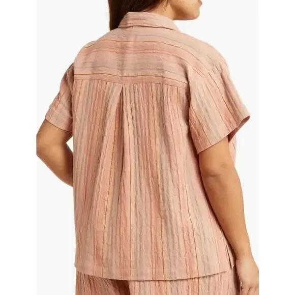 Madewell‎ Women Oversized Stripe Cotton Linen Camp Shirt Small New - Picture 11 of 12
